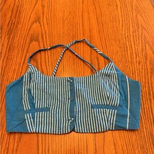 FP Blue and white striped halter top with faux button-up front